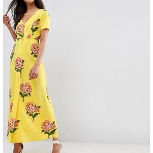 Floral Button Through Maxi Dress W/ Back Cut Out
